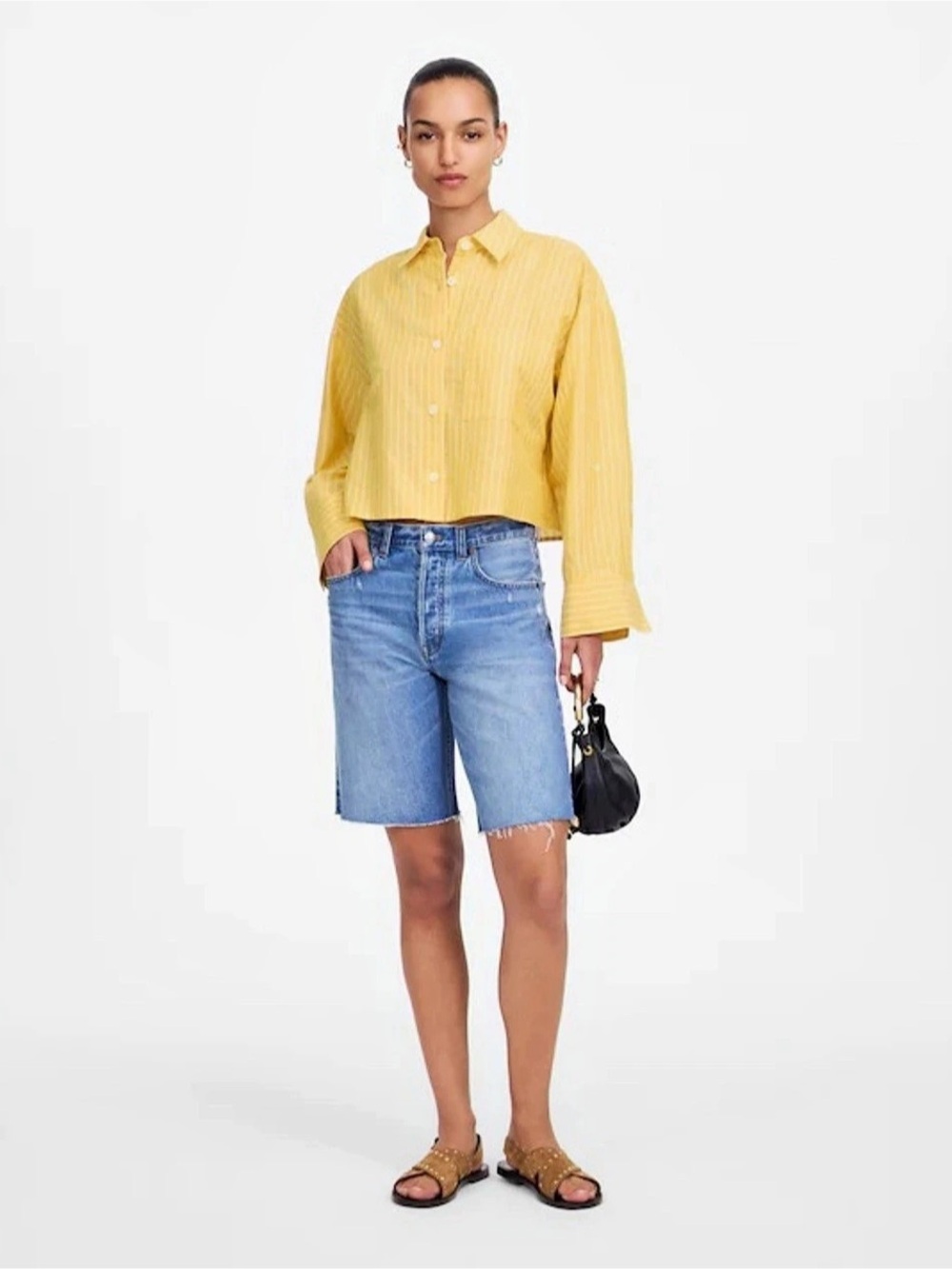 Madewell Striped Linen Blend Button Down in Yellow Size Medium